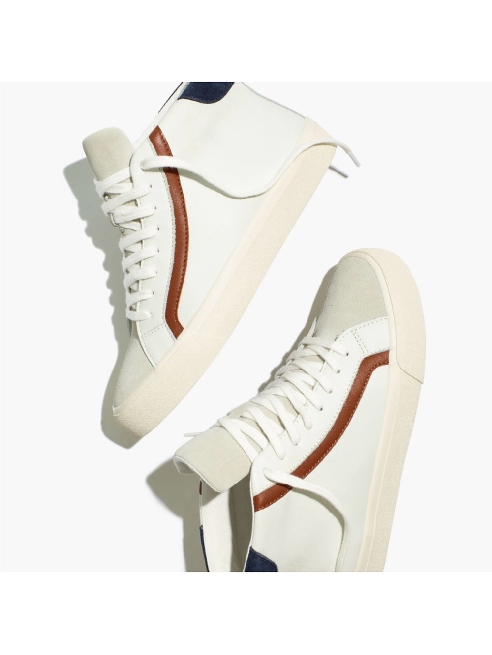 Madewell White High-Top Sneakers with Brown Side Stripe